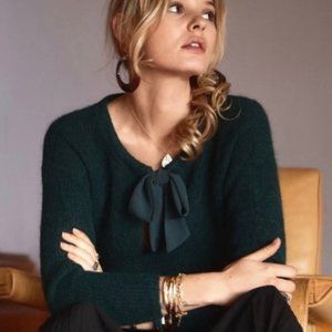 Sezane Cooper Alpaca Mohair Bow Front Sweater, Green Jumper Pullover